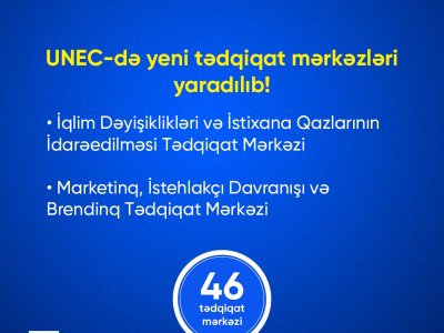 UNEC-də yeni tədqiqat mərkəzləri yaradılıb