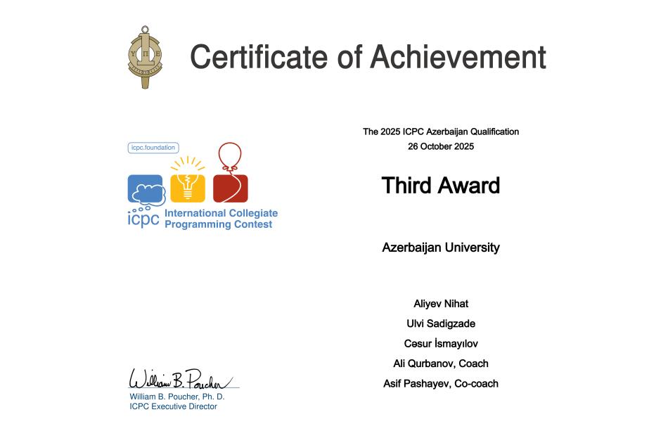 Azərbaycan Universitetinin komandası ICPC-nin növbəti mərhələsinə vəsiqə qazanıb