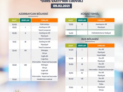 Teledərslərin bu günə olan cədvəli  