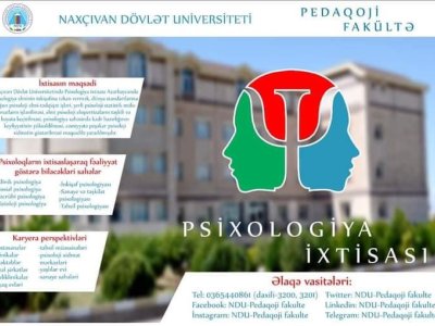 Naxçıvan Dövlət Universitetində “Psixologiya” ixtisası üzrə tələbə qəbulu başlanacaq-Abituriyentlərin nəzərinə