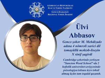 Azərbaycanlı şagird Britaniyada 10 min manatlıq təqaüdlə təhsil alacaq