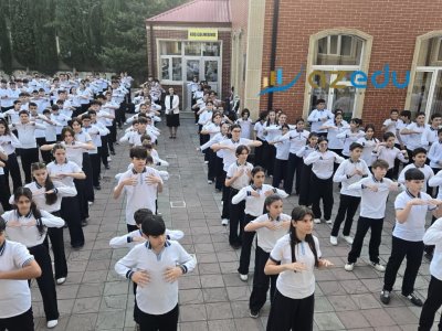 Şəki məktəbliləri günə səhər idmanı ilə başlayıblar- FOTOLAR