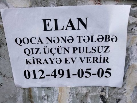 Şuşalı nənə özünə hayan axtarır - “Bir qız gəlsin pulsuz qalsın evimdə” - Kirayə ELANI    