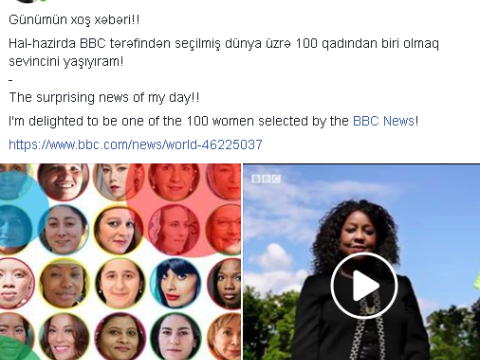 Reyhan Camalova dünyanın 100 ən nüfuzlu qadını arasında – BBC gənc ixtiraçını seçdi