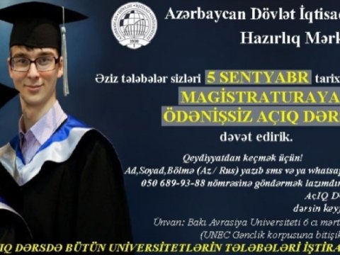 UNEC-də magistraturaya hazırlıq dərsləri ilə bağlı açıq dərs keçiriləcək  