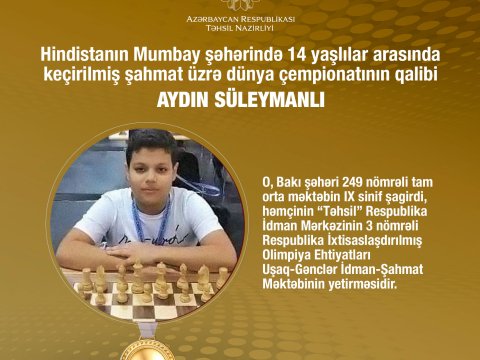“Təhsil” Respublika İdman Mərkəzinin şahmatçısı dünya çempionu olub  
