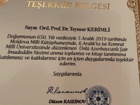 Akademik Teymur Kərimli TÜRKSOY tərəfindən təltif olunub