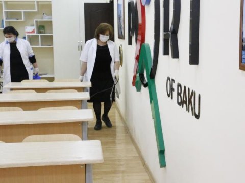 6 tədris korpusu, inzibati bina, idman zalı, tələbə yataqxanası, tələbə avtobusu dezinfeksiya edilib