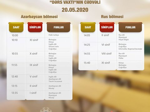 “Dərs vaxtı”nın 20 may cədvəli