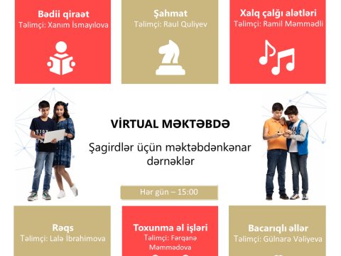 “Virtual məktəb”də şagirdlər üçün məktəbdənkənar dərnəklər keçiriləcək
