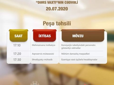 Peşə təhsili üzrə teledərslərin 20 iyul cədvəlini açıqlanıb