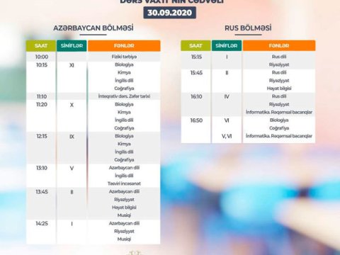 “Dərs vaxtı”nın bu günə olan cədvəli  