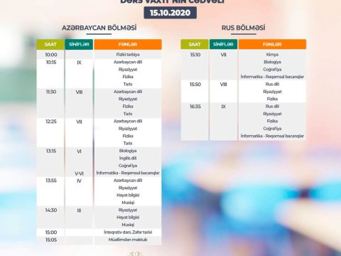 “Dərs vaxtı”nın bu günə olan cədvəli 