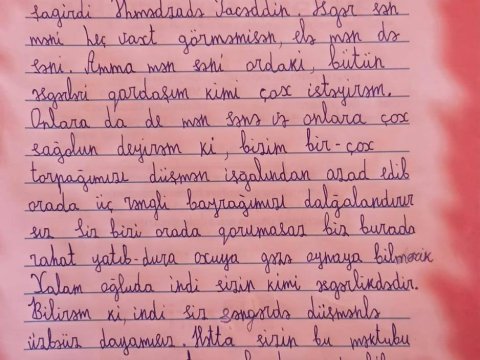   Əsgərə məktub - “Qələbənizi səbirsizliklə gözləyirik” – məktəbdən səngərə   