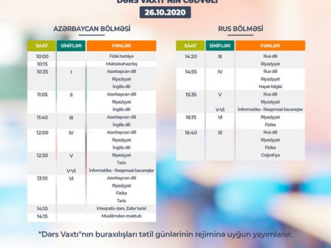 “Dərs vaxtı”nın bu günə olan cədvəli   