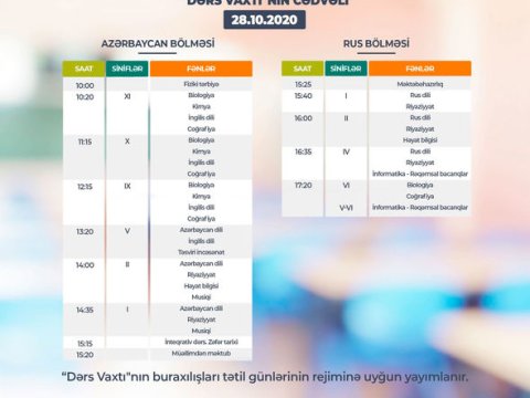 “Dərs vaxtı”nın bu günə olan cədvəli   