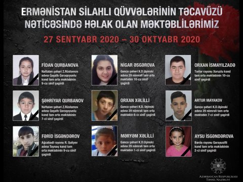 Ermənistanın təcavüzü nəticəsində həlak olan məktəblilər - FOTO