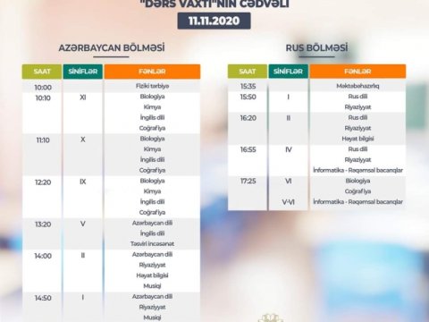 Teledərslərin bu günə olan cədvəli    