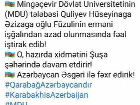 Rektor  Vətən müharibəsində iştirak edən tələbəsindən yazdı - FOTO