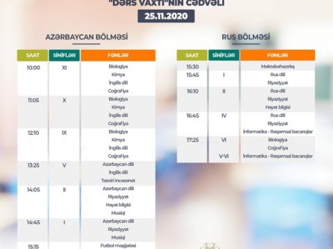 Teledərslərin bu günə olan cədvəli    