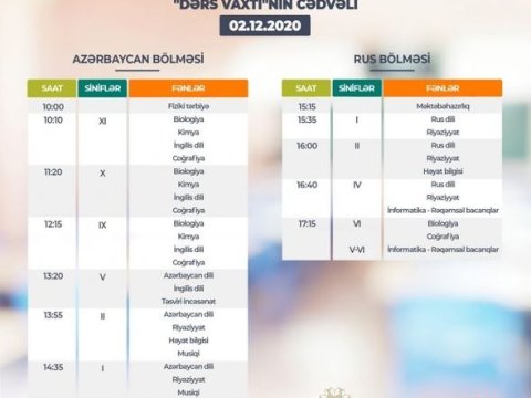 “Dərs vaxtı”nın bu günə olan cədvəli   