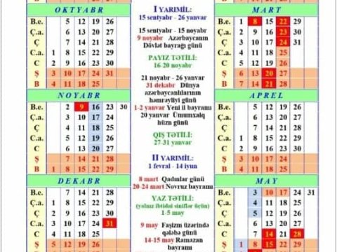 2020-2021-ci tədris ili üçün TƏQVİM