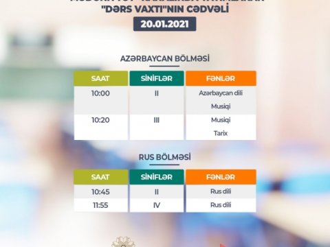 Teledərslərin yanvarın 20-nə olan cədvəli