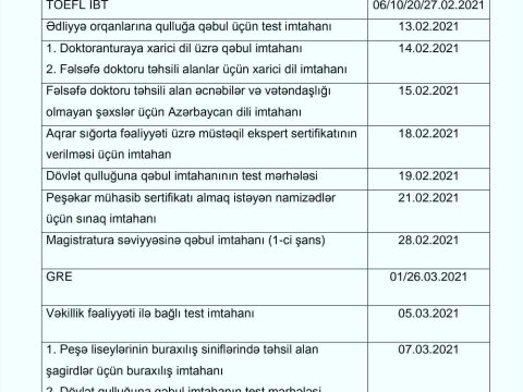 Bu ay hansı imtahanlar keçiriləcək – SİYAHI   