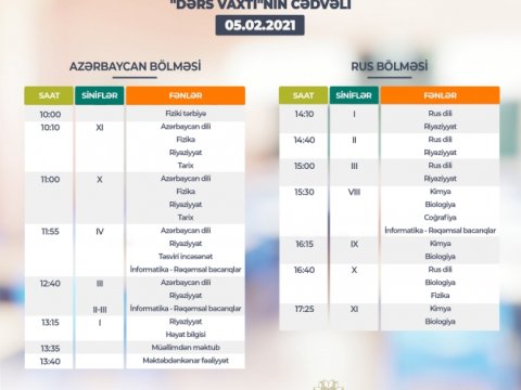 Teledərslərin bu günə olan cədvəli  