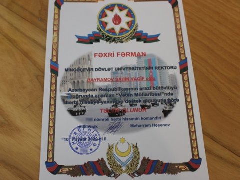 MDU Vətən müharibəsində dəstəyinə görə Fəxri Fərmana layiq görülüb