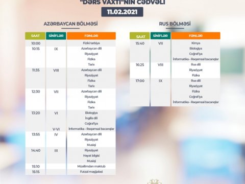 Teledərslərin bu günə olan cədvəli  