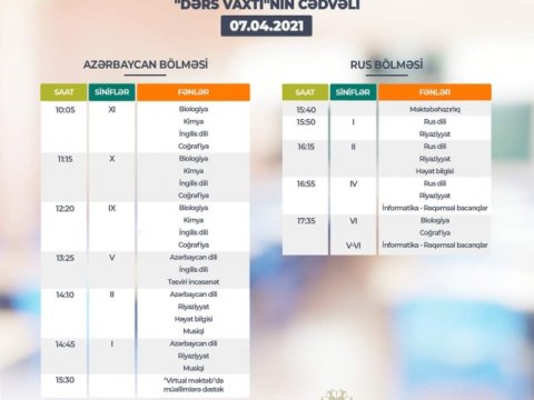 Teledərslərin bu günə olan cədvəli  