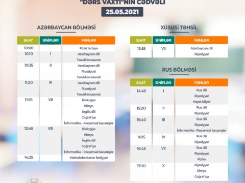 Teledərslərin bu günə olan cədvəli  