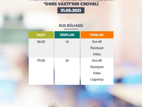 Teledərslərin bu günə olan cədvəli  