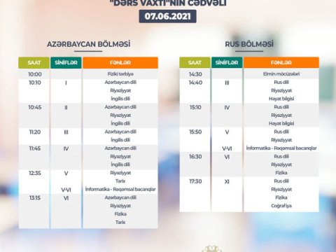 “Dərs vaxtı”nın bu günə olan cədvəli  