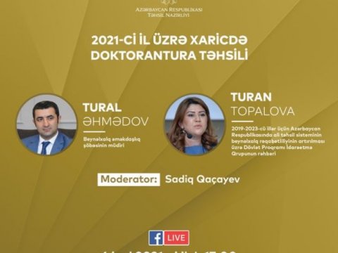 Xaricdə doktorantura təhsilinə sənəd qəbulu ilə bağlı canlı yayım təşkil ediləcək  
