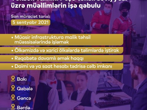 Məktəblərdə peşə  tədrisini aparacaq Müəllimlərin İşə Qəbulu müsabiqəsinə başlanılır