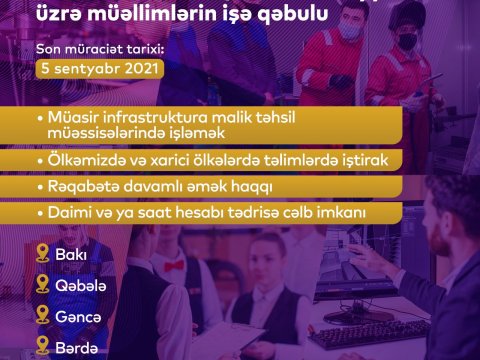 Yüksək texniki peşə təhsil səviyyəsi üzrə müəllimlərin işə qəbulu davam edir  