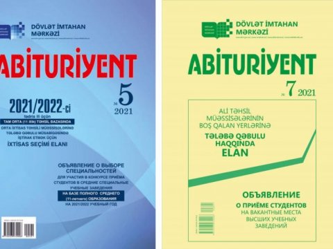 “Abituriyent” jurnalının 5-ci və 7-ci nömrələri DİM saytının “Elektron xidmətlər” bölməsinə yerləşdirilib