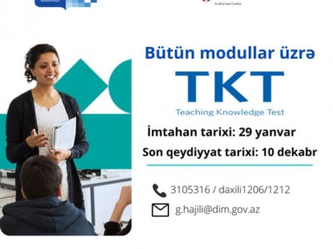 İngilis dili müəllimlərinin xarici dil bacarıqlarına dair TKT imtahanına qeydiyyat davam edir  