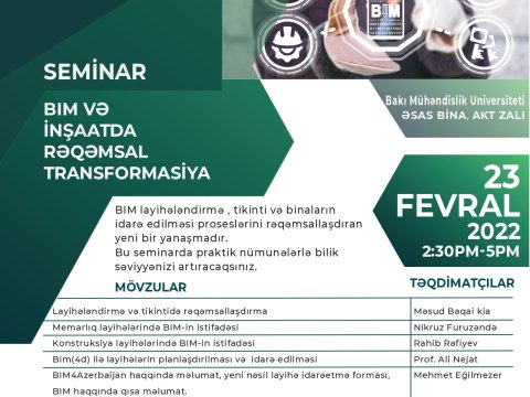 BMU-da “BIM və inşaatda rəqəmsal transformasiya” mövzusunda seminar keçiriləcək
