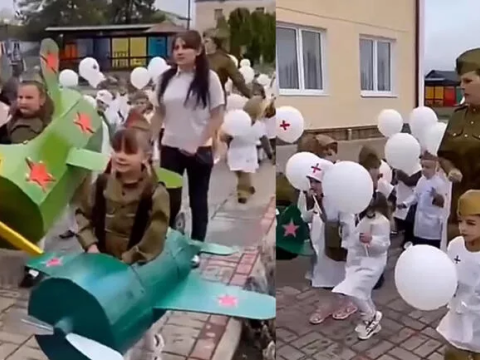 Rus bağçalarında uşaqlar uniforma geyinib, \