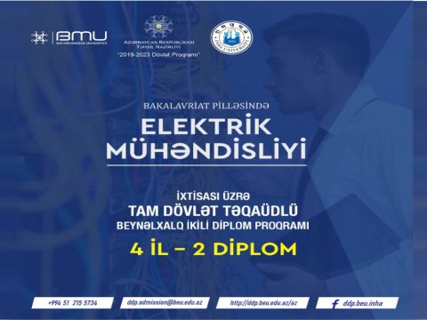 “Elektrik mühəndisliyi” ixtisası üzrə təqaüdlü təhsil almaq üçün onlayn qeydiyyat aparılır
