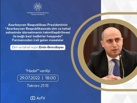 Emin Əmrullayev Elm və Təhsil nazirliyi ilə bağlı sualları cavablandıracaq 