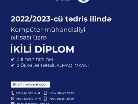 Kompüter mühəndisliyi ixtisası üzrə ikili diplom proqramına qəbul aparılır