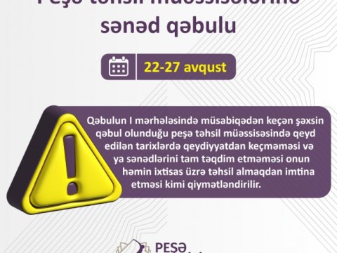 Peşə təhsili müəssisələrinə qəbul olunan tələbələrin nəzərinə