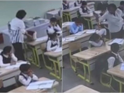 Özbək müəllim şagirdlərin dəftərində nə gördüsə, hamısını bir-bir qapazladı - VİDEO