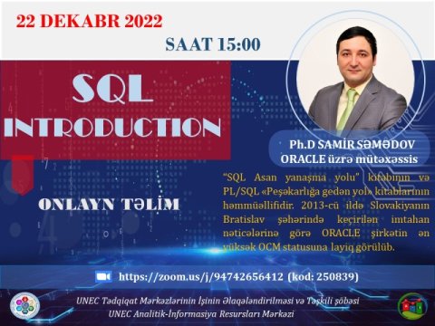 UNEC-də “SQL INTRODUCTION” mövzusunda təlim keçiriləcək