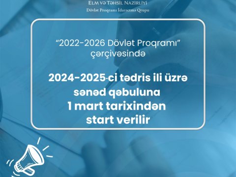  “2022–2026-cı illər üçün Dövlət Proqramı”na sənəd qəbuluna START VERİLİR