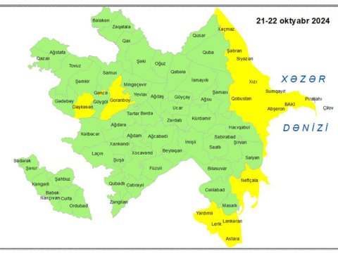 Küləkli hava şəraiti ilə bağlı sarı xəbərdarlıq edilib